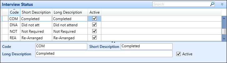 Interview Status reference data