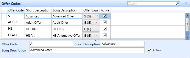 Offer Codes reference data