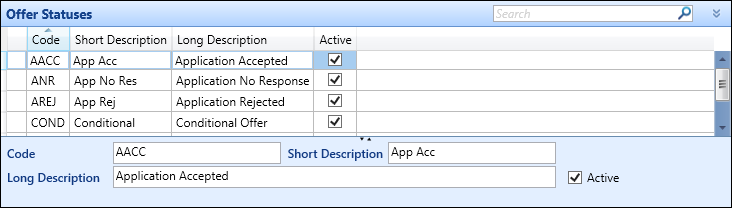 Offer Statuses reference data