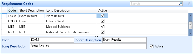 Requirement Codes reference data