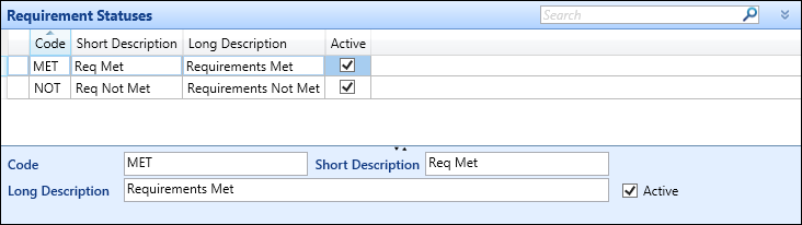 Requirement Statuses reference data