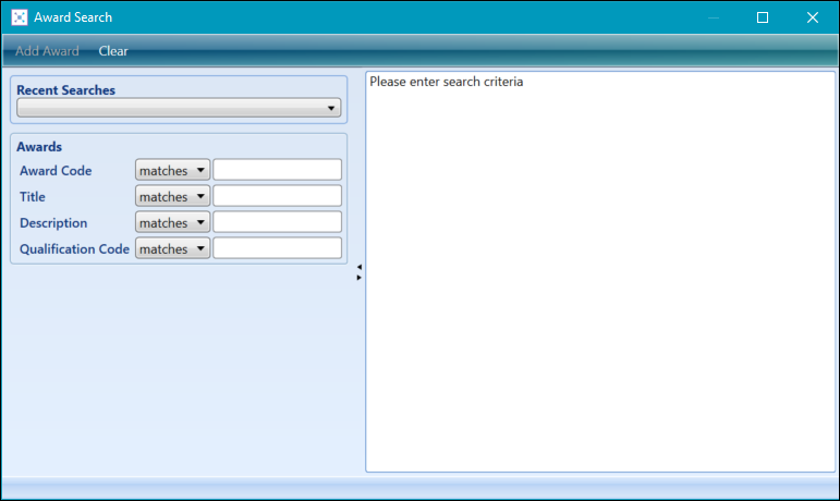 Award Search window
