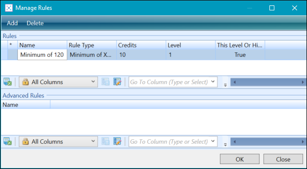 Manage Rules window