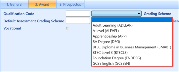 Qualification Code field