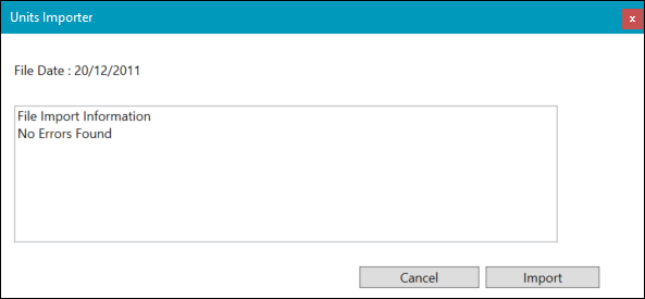 Units Importer window
