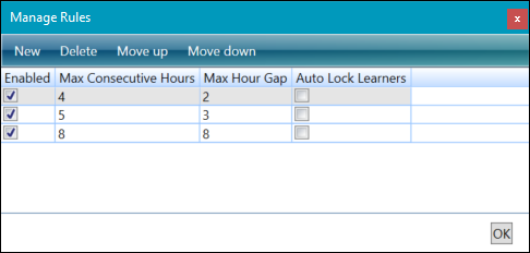 Manage Rules window