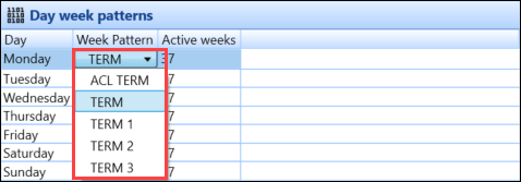 Week Pattern drop-down list