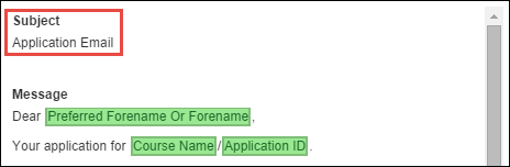 Subject field for email correspondence templates