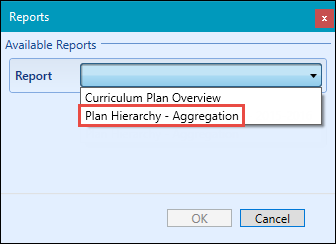 Reports window - Plan Hierarchy - Aggregation report option