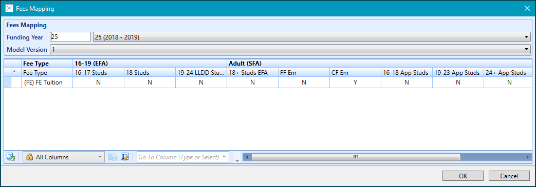 Fees Mapping window