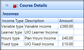 Incomes tab