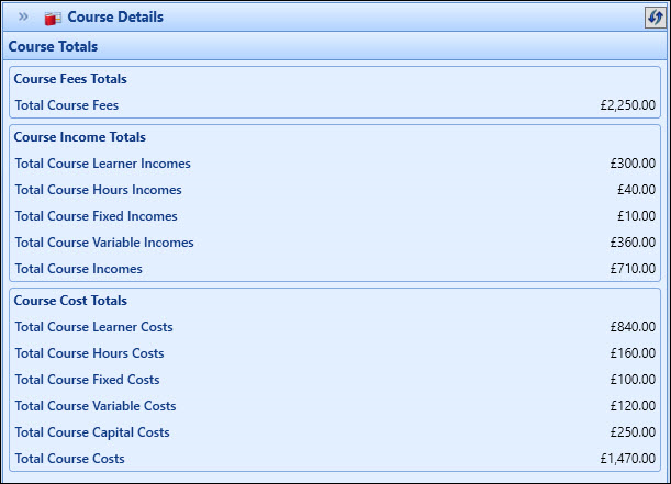 Course Totals tab