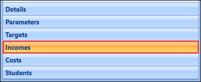 Incomes tab