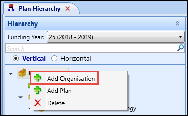 Add Organisation option