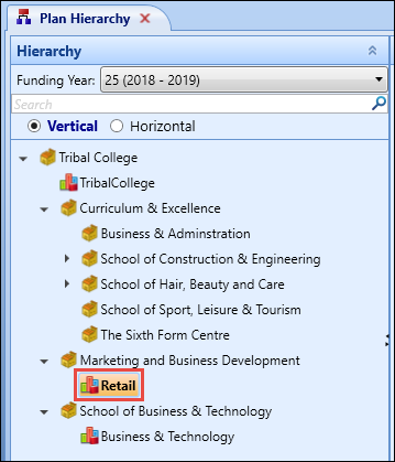 Hierarchy pane - record selected