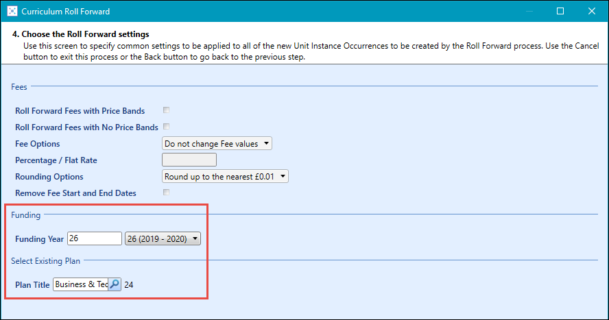 Funding Year and Plan Title fields