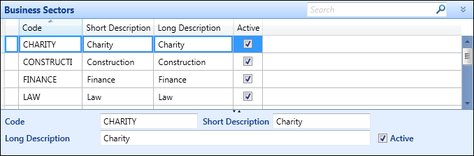 Business Sectors reference data