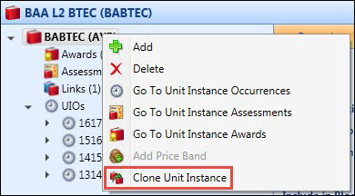 Shortcut menu - Clone Unit Instance option