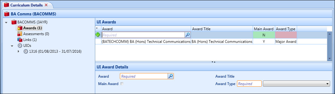 Curriculum Details screen - UI Awards