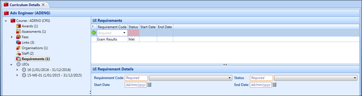 Curriculum Details screen - UI Requirements