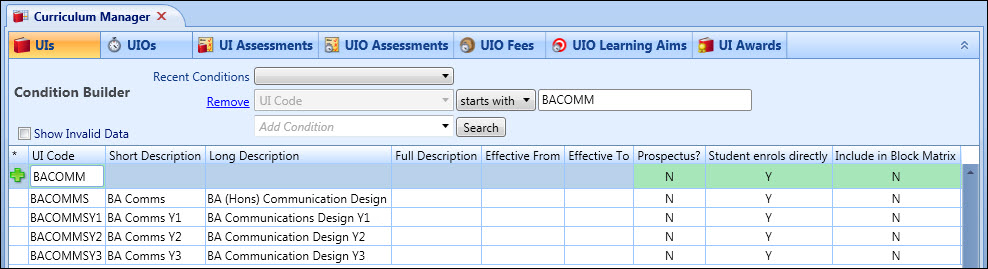 Curriculum Manager - UIs grid