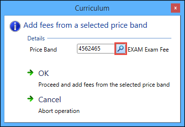 Curriculum Price Band window - Search button