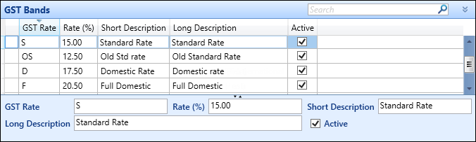 GST Codes reference data