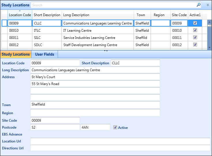 Study Locations reference data