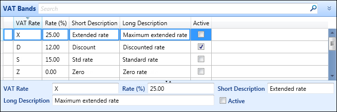 VAT Bands reference data