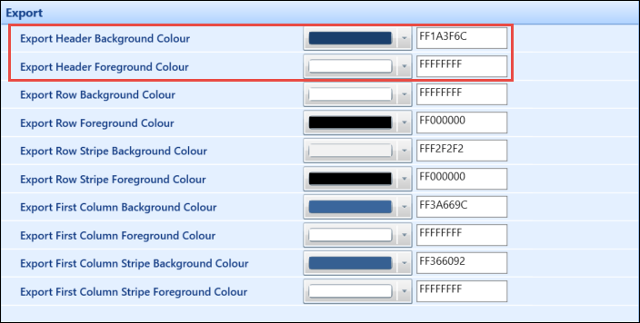 Export Institution Settings