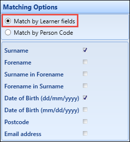 Match by Learner fields option