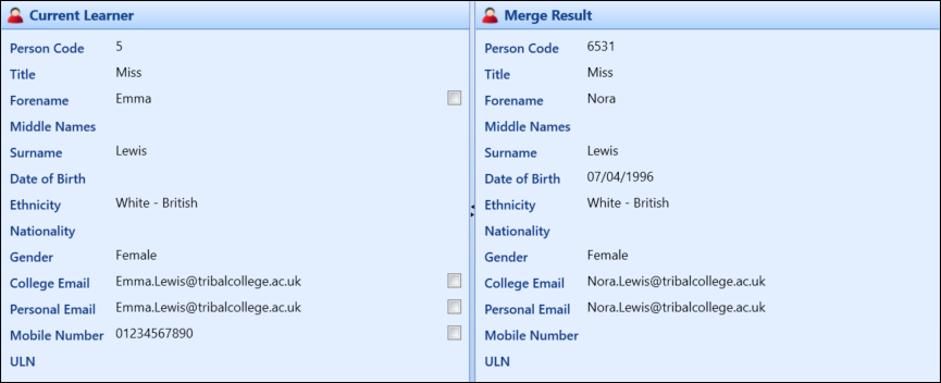 Current Learner and Merge Result panels