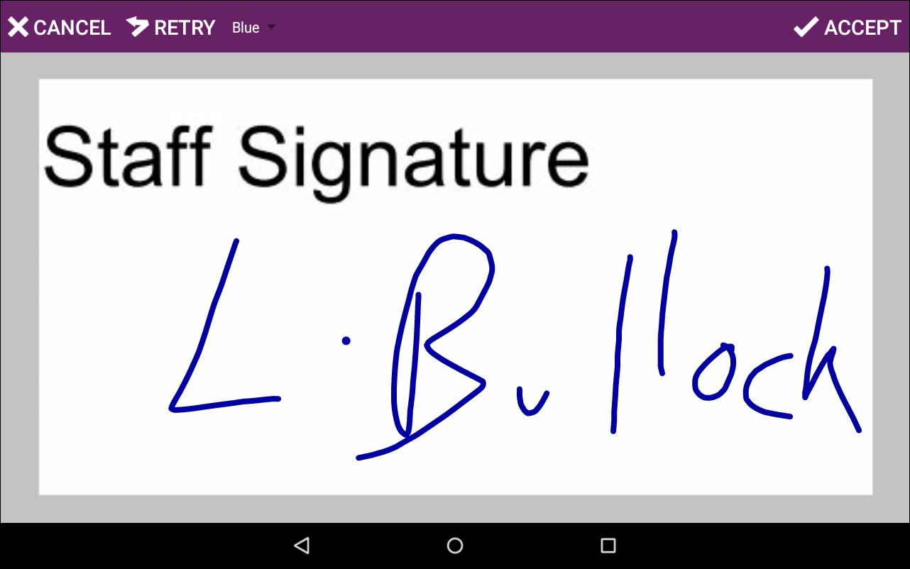 Signature on tablet