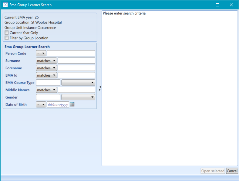 EMA Group Learner Search window