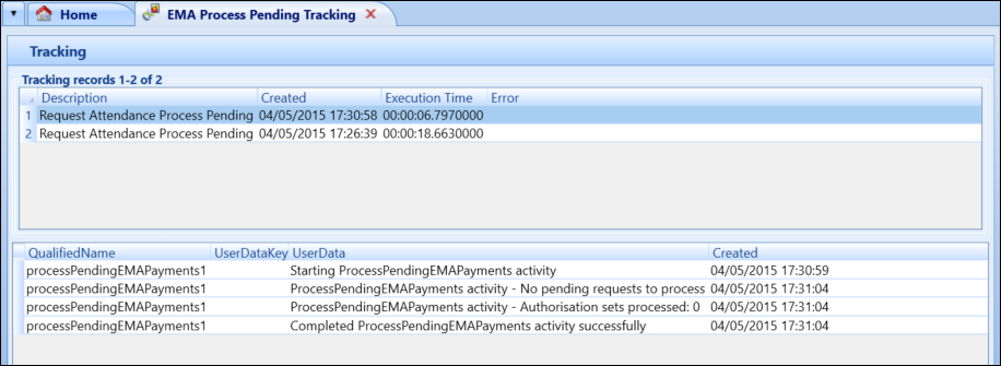 EMA Tracking screen