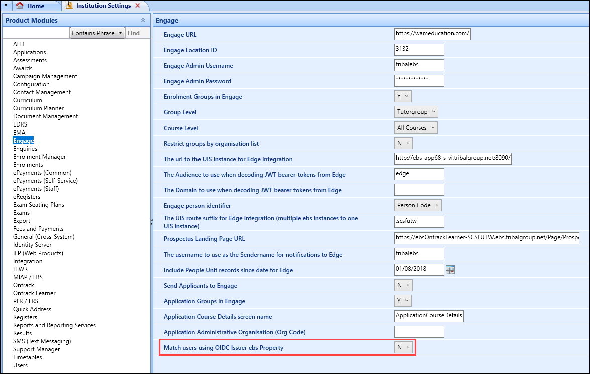 Match users using OIDC Issuer ebs Property institution setting