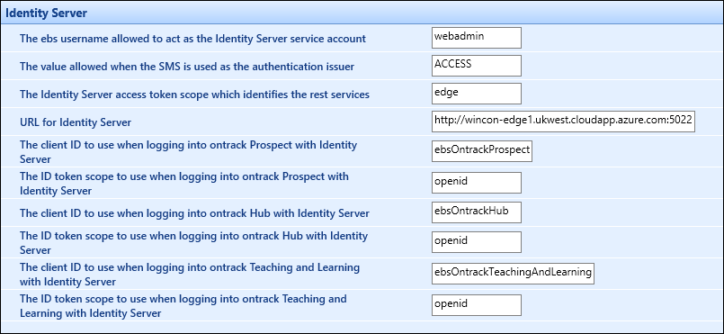 Identity Server institution settings