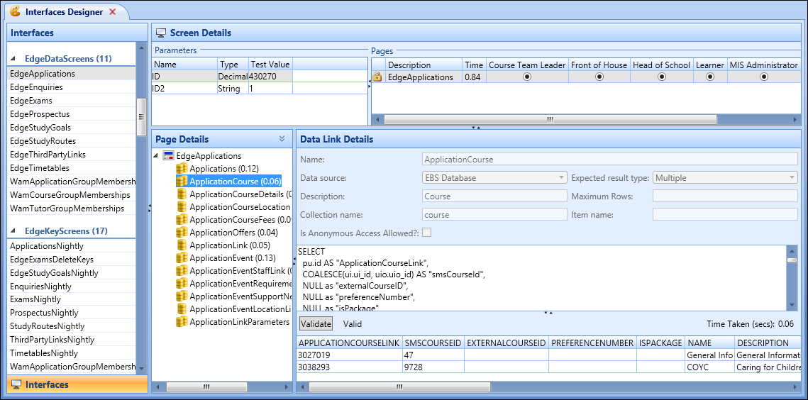 Interfaces Designer screen