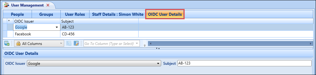 OIDC User Details tab