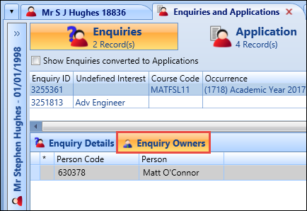 Enquiry Owners tab