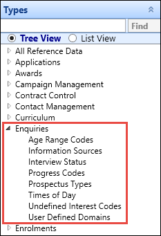 Enquiries reference data