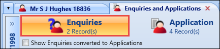Enquiries tab