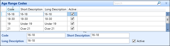 Age Range Codes reference data