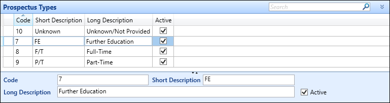 Prospectus Types reference data