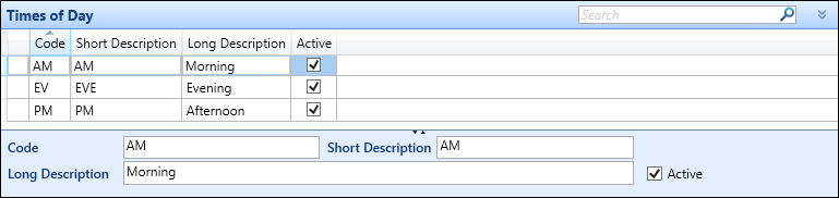 Times of Day reference data