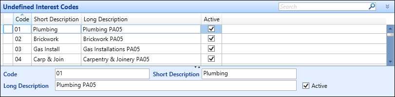 Undefined Interest Codes reference data