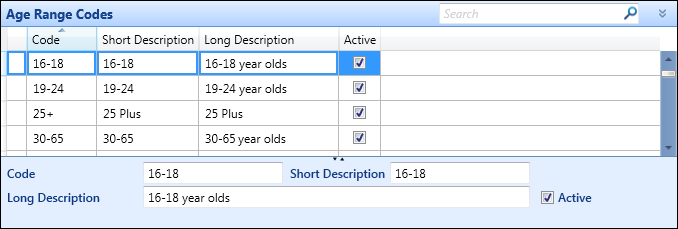 Age Range Codes reference data