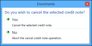 Cancel credit note message