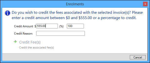 Credit note window