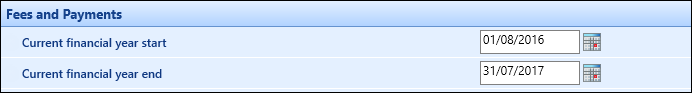 Current financial year start and Current financial year end institution settings